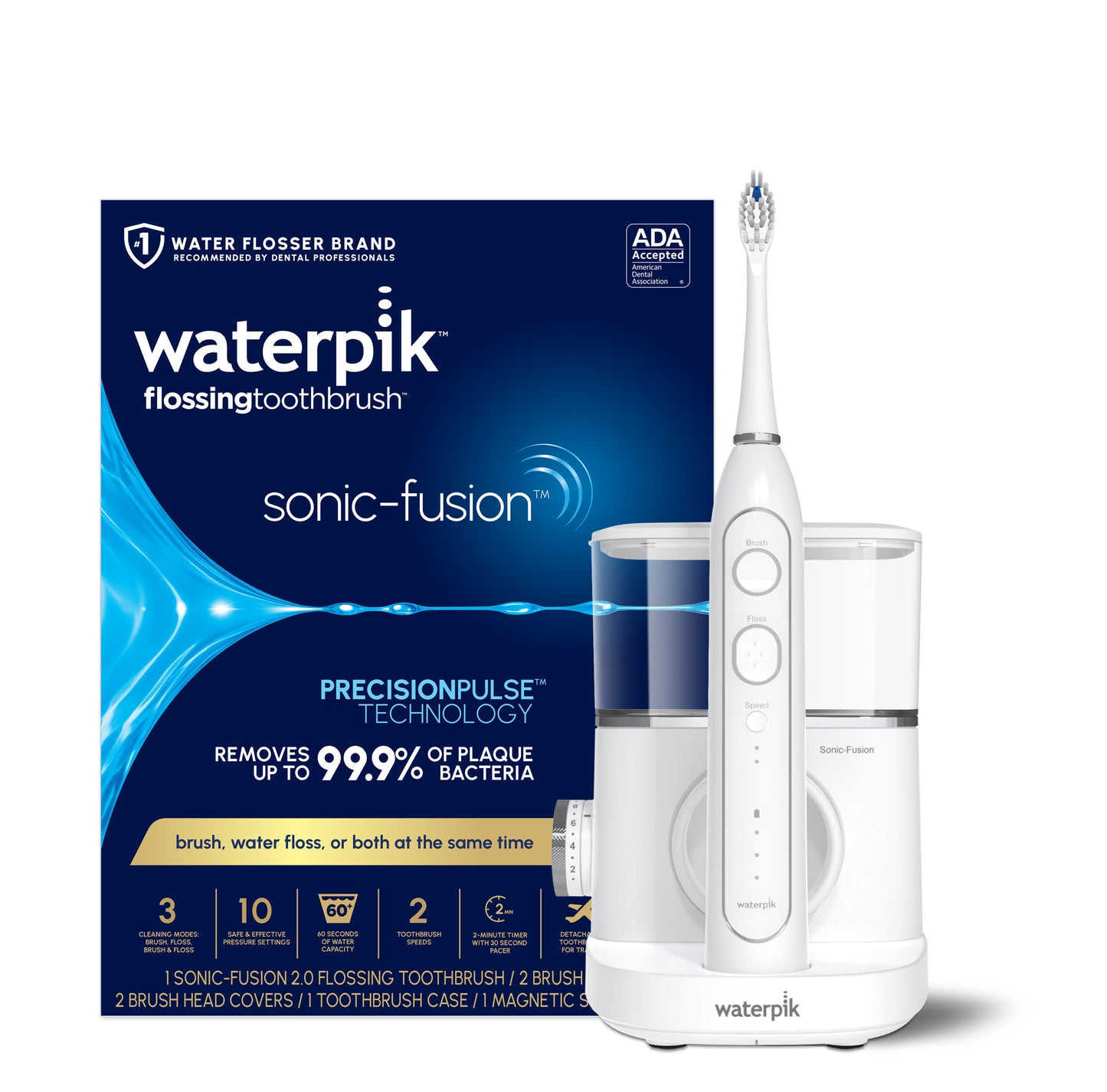 Waterpik White Sonic-Fusion 2.0 Professional Flossing Toothbrush SF-04 with Packaging