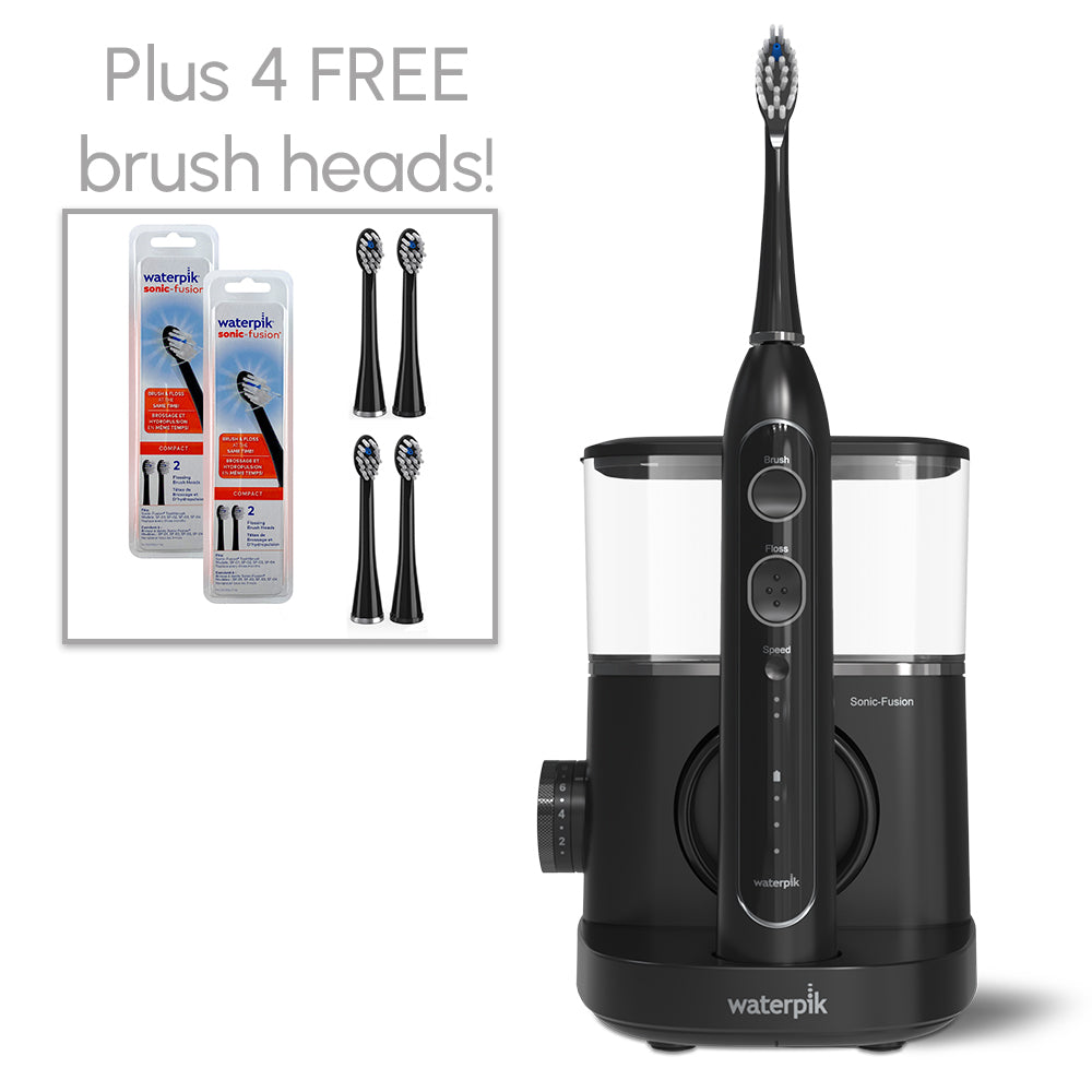 Black Sonic-Fusion 2.0 Professional flossing toothbrush, with 4 FREE brush heads.