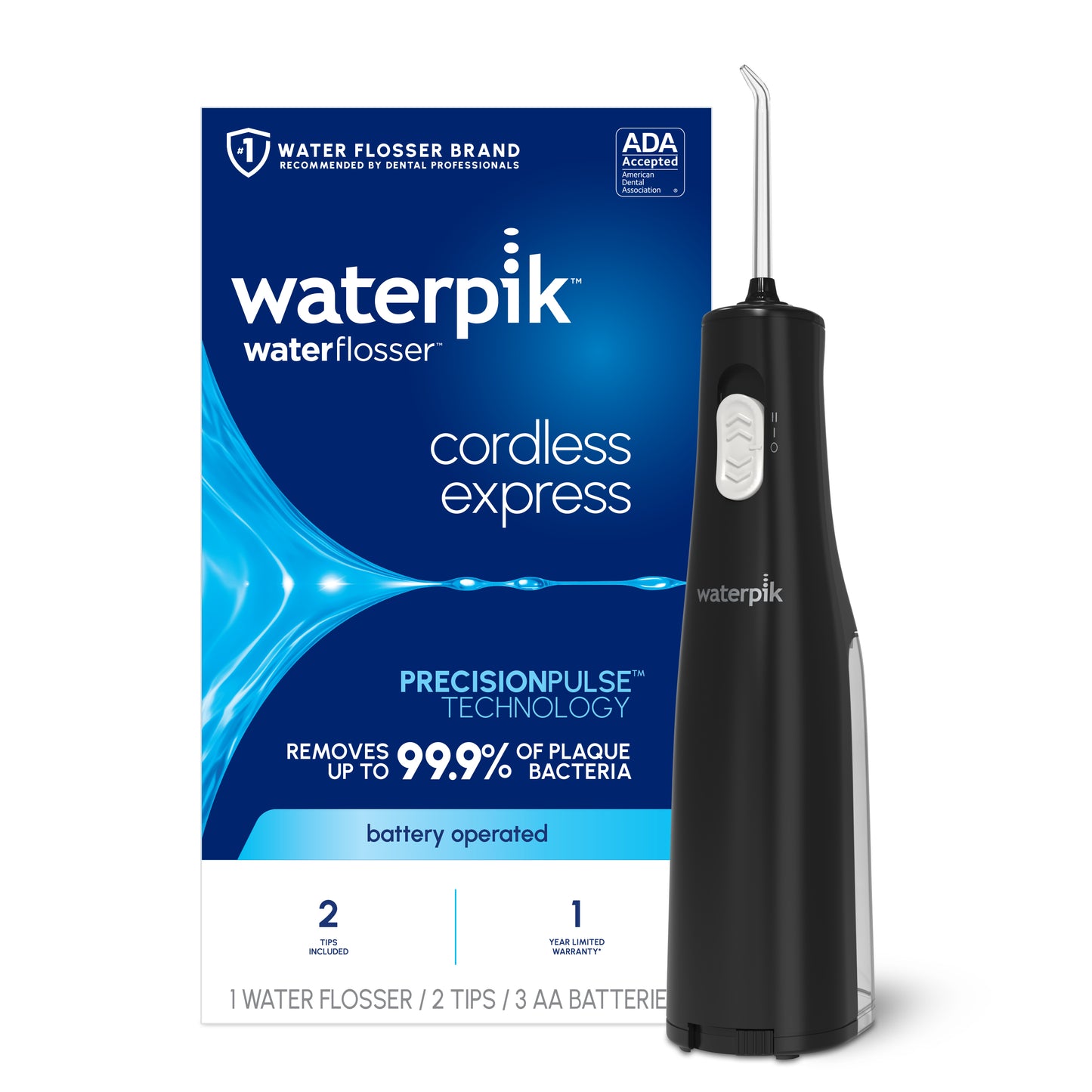 Waterpik Black Cordless Express Water Flosser WF-02 with Packaging