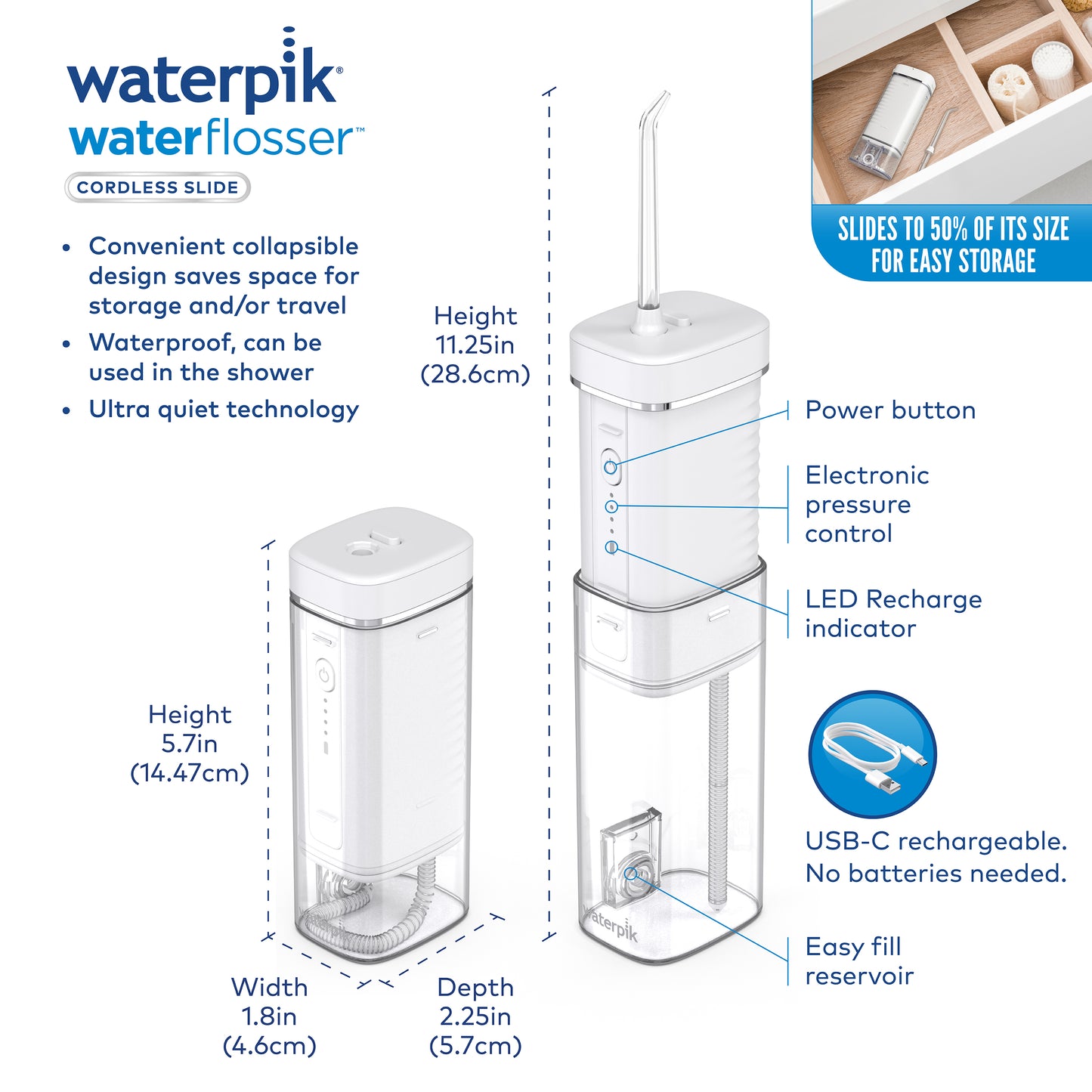 Cordless Slide Water Flosser + Sensonic™ Toothbrush + Brush Heads Bundle (Over $100 Value!)