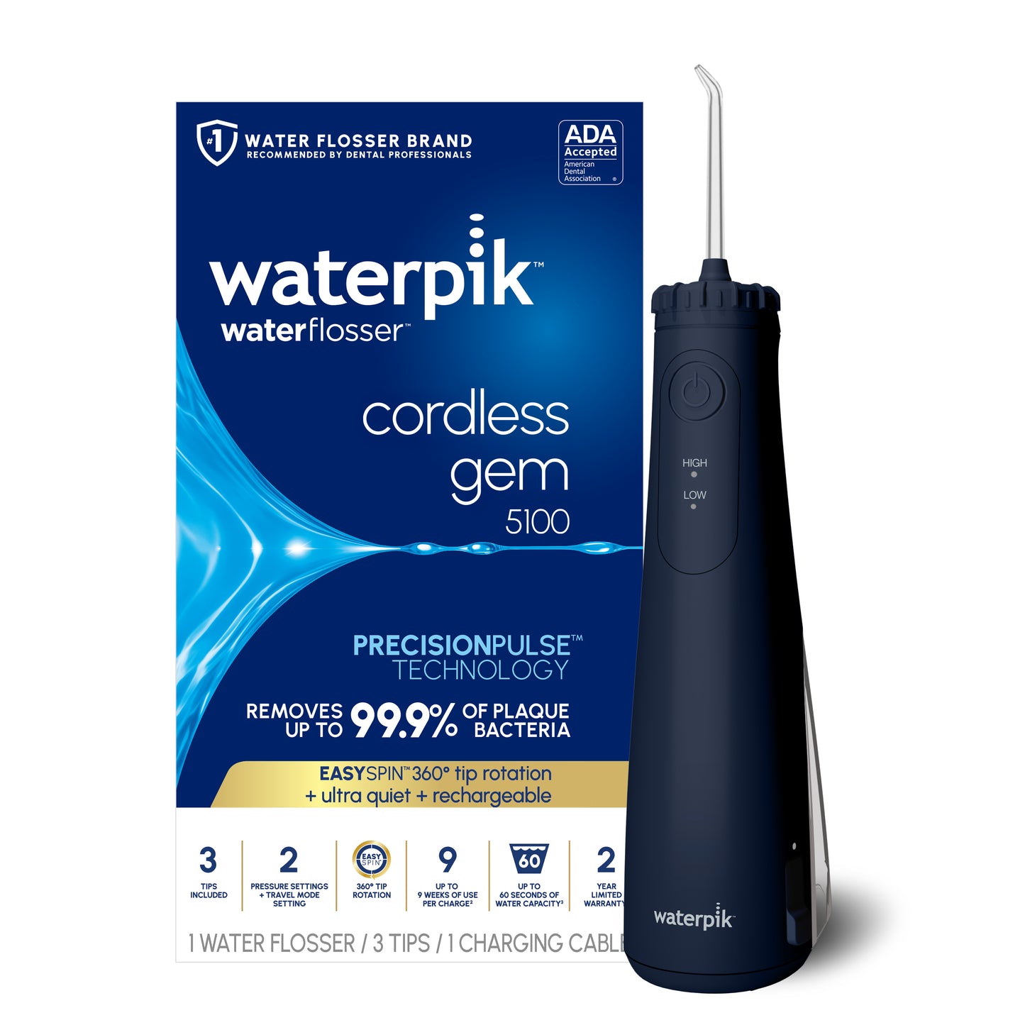 Waterpik Blue Cordless Gem 5100 Water Flosser WF-27CD010 with Packaging