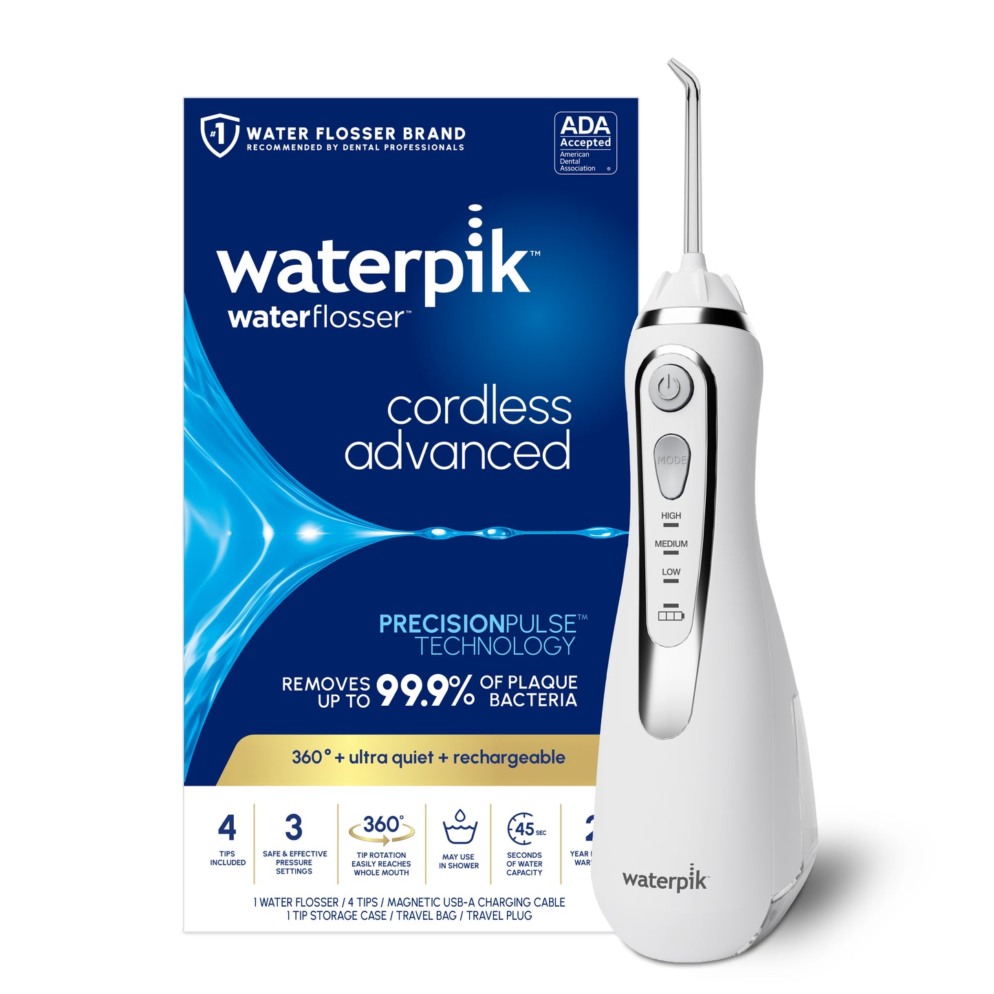 Waterpik White Cordless Advanced 2.0 Water Flosser WP-580 with Packaging