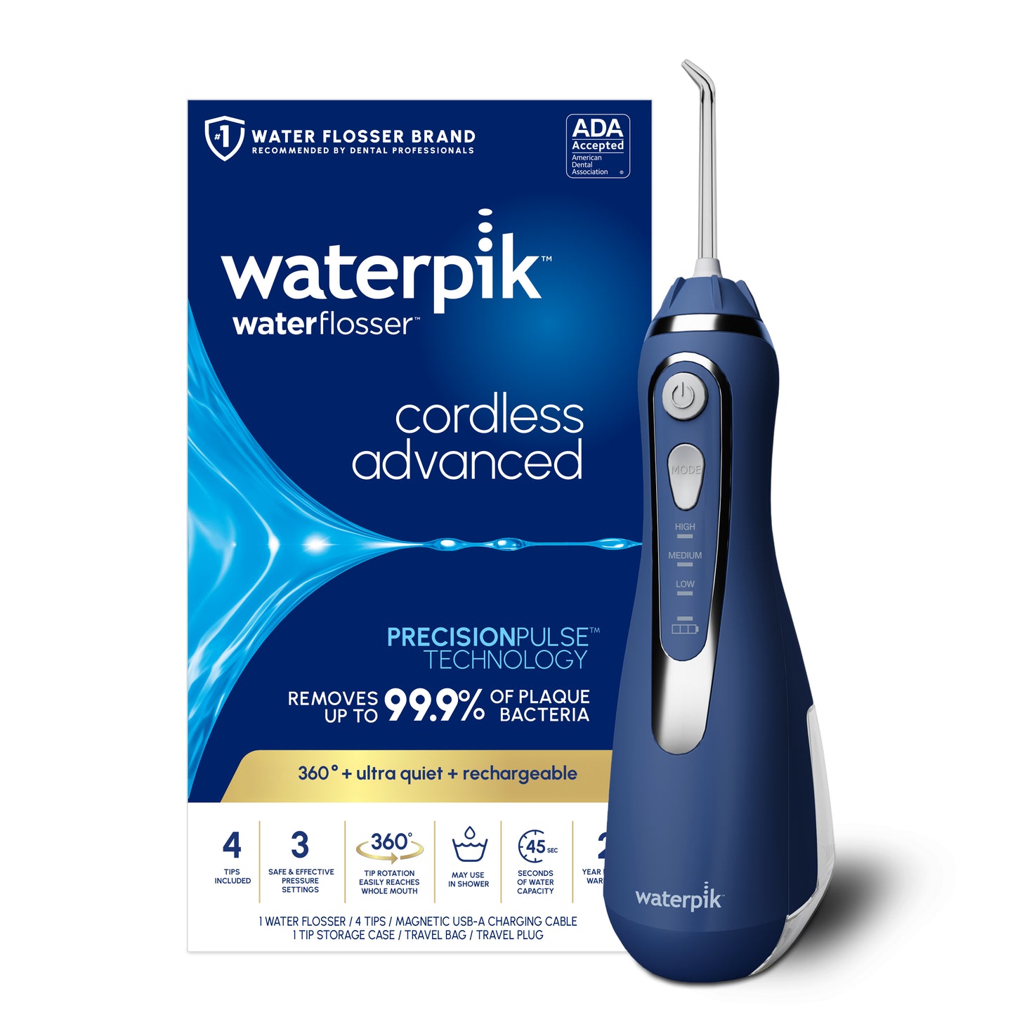 Waterpik Blue Cordless Advanced 2.0 Water Flosser with Packaging