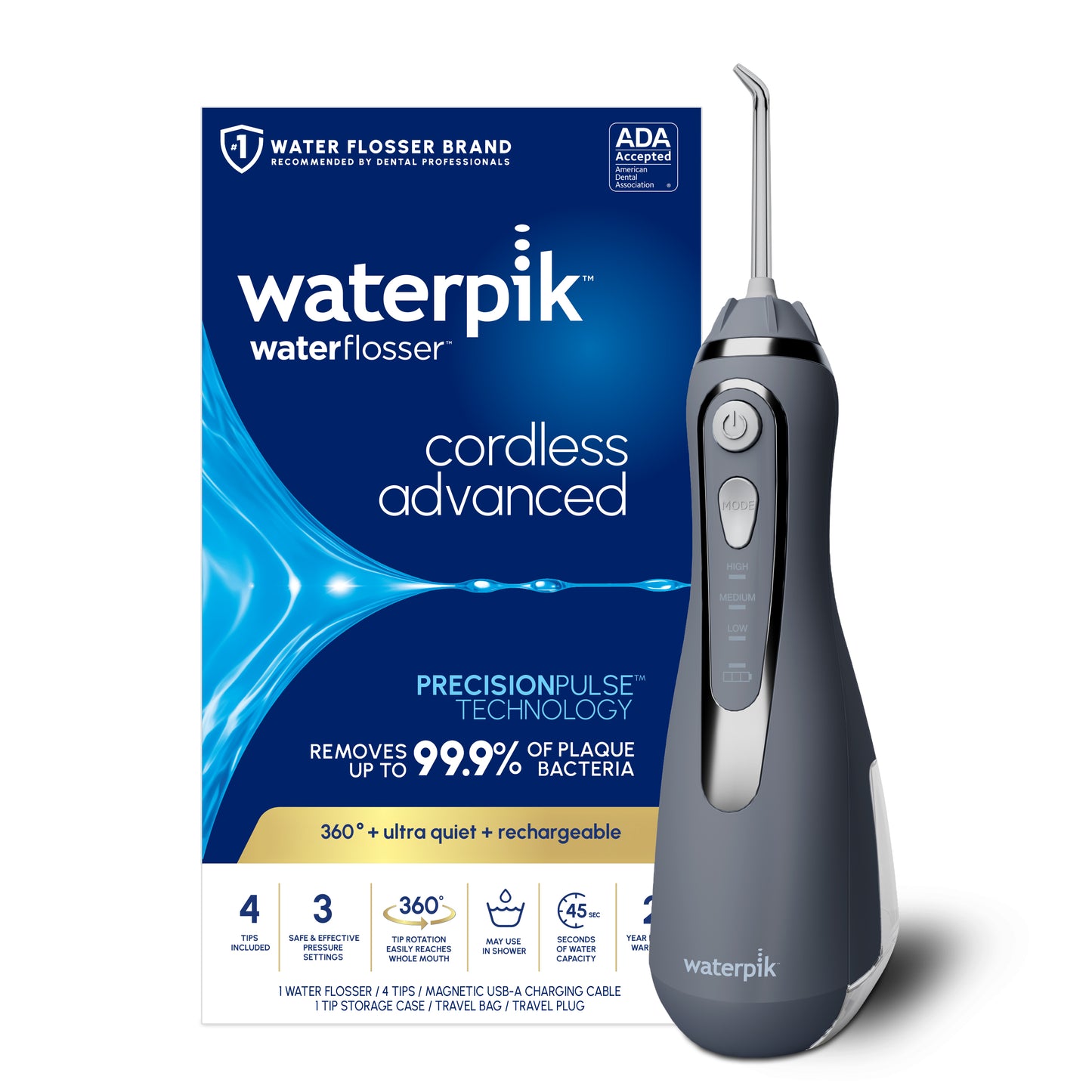 Waterpik Gray Cordless Advanced 2.0 Water Flosser WP-587 with Packaging
