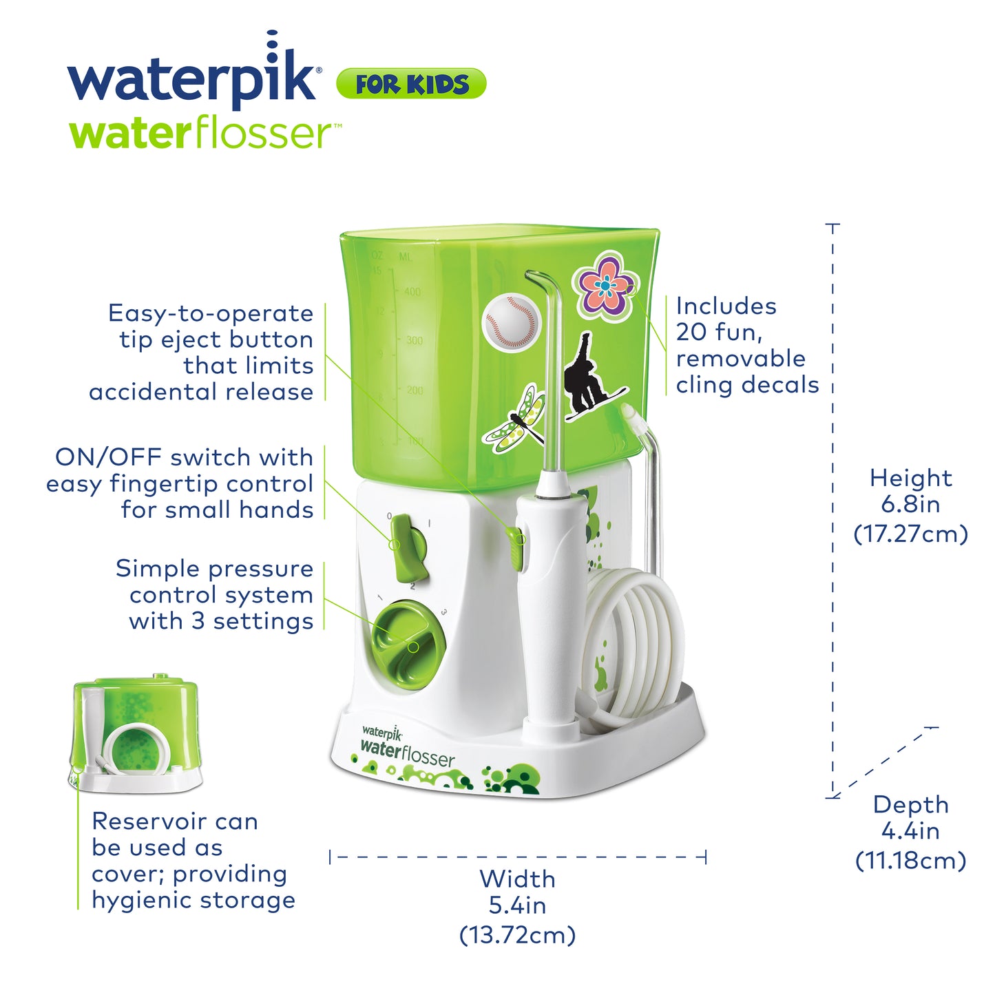 Features & Dimensions Waterpik Kids Water Flosser WP-260
