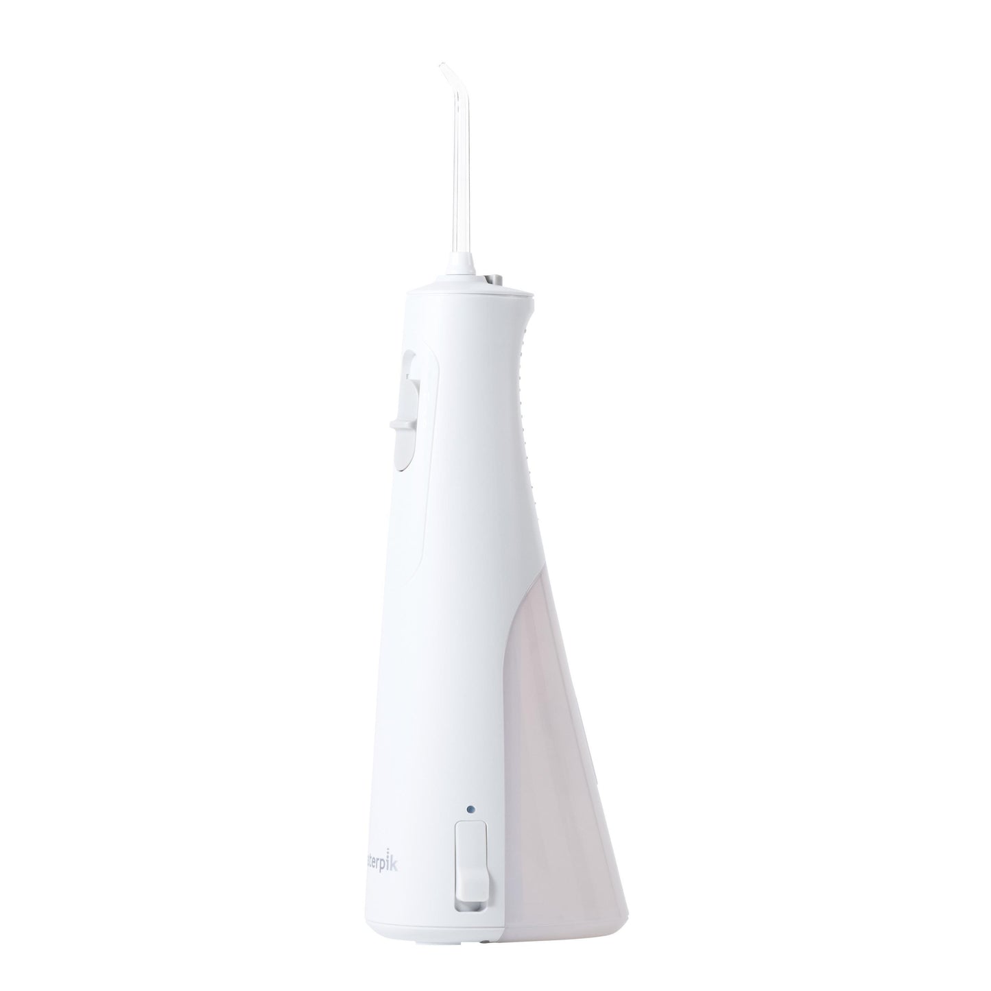 Sideview- WF-30 White Cordless 1100 Water Flosser, Handle, and Tip