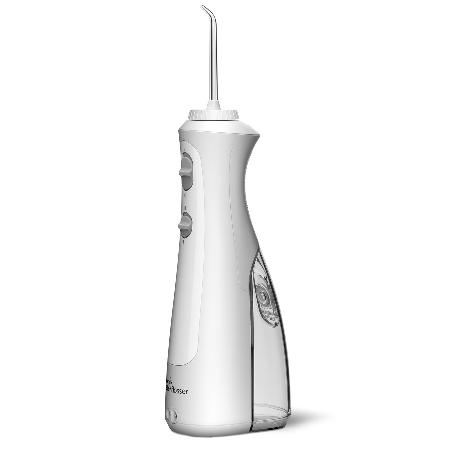 Sideview- WF-13 White Cordless Pearl Water Flosser, Handle, & Tip