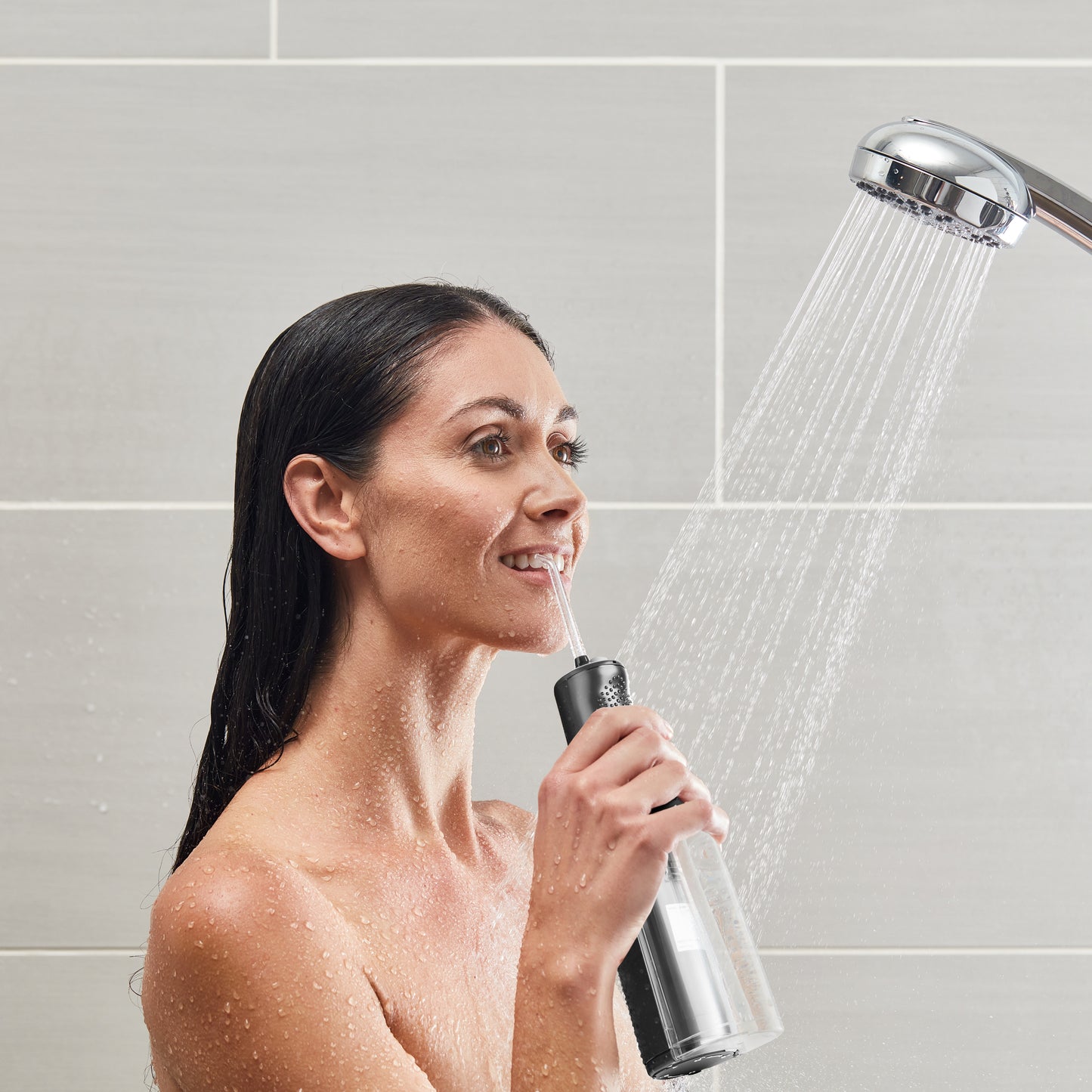 Using Black Cordless Express Water Flosser WF-02 in Shower