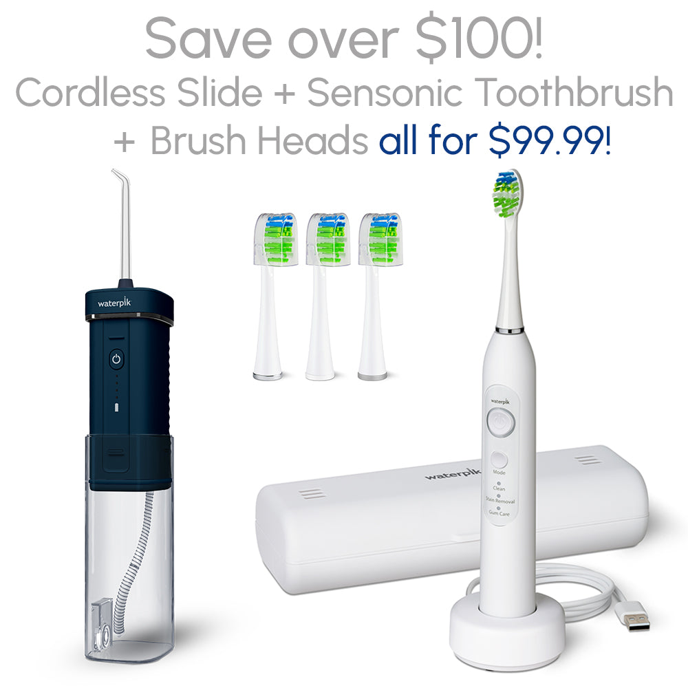Cordless Slide Water Flosser + Sensonic™ Toothbrush + Brush Heads Bundle (Over $100 Value!)