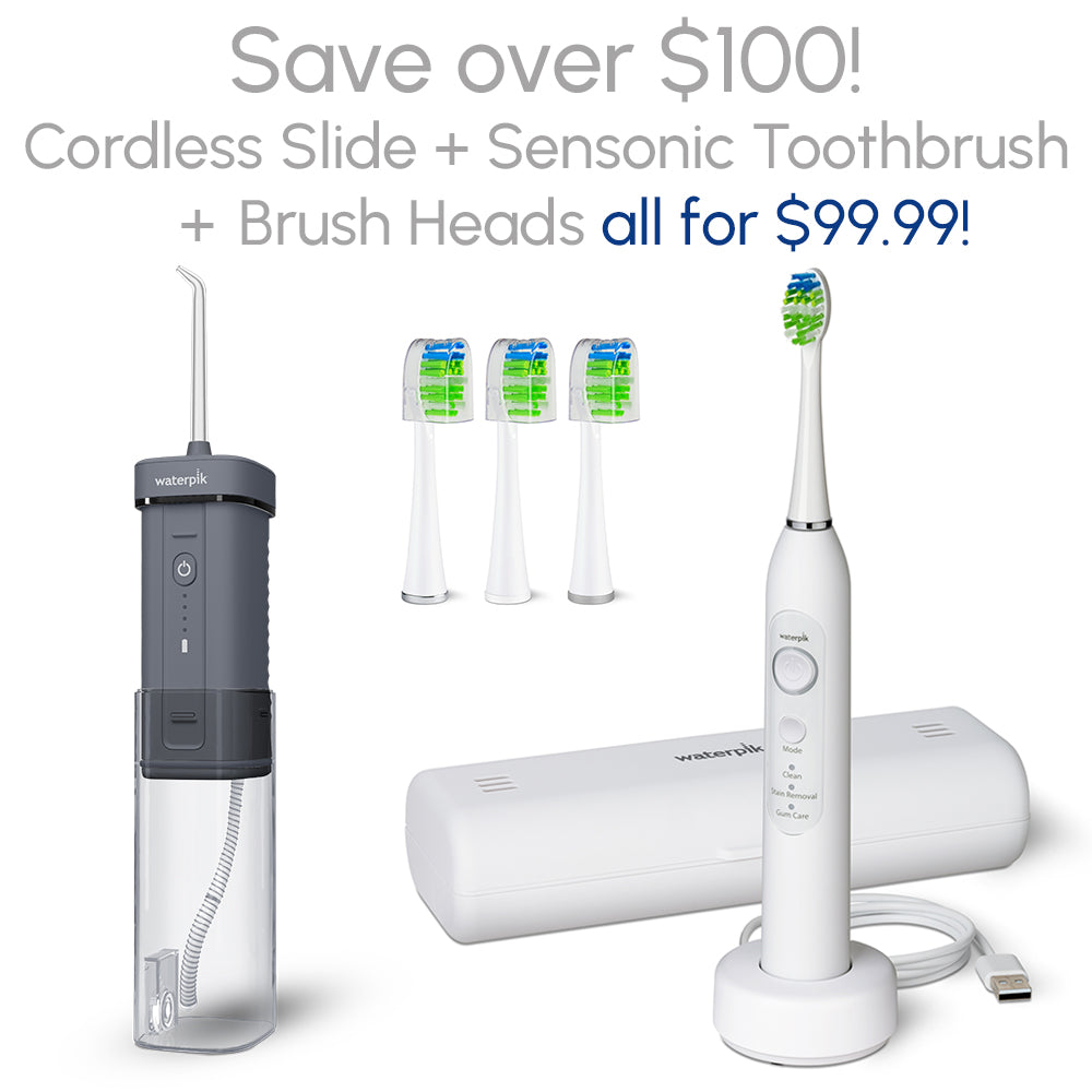 Cordless Slide Water Flosser + Sensonic™ Toothbrush + Brush Heads Bundle (Over $100 Value!)