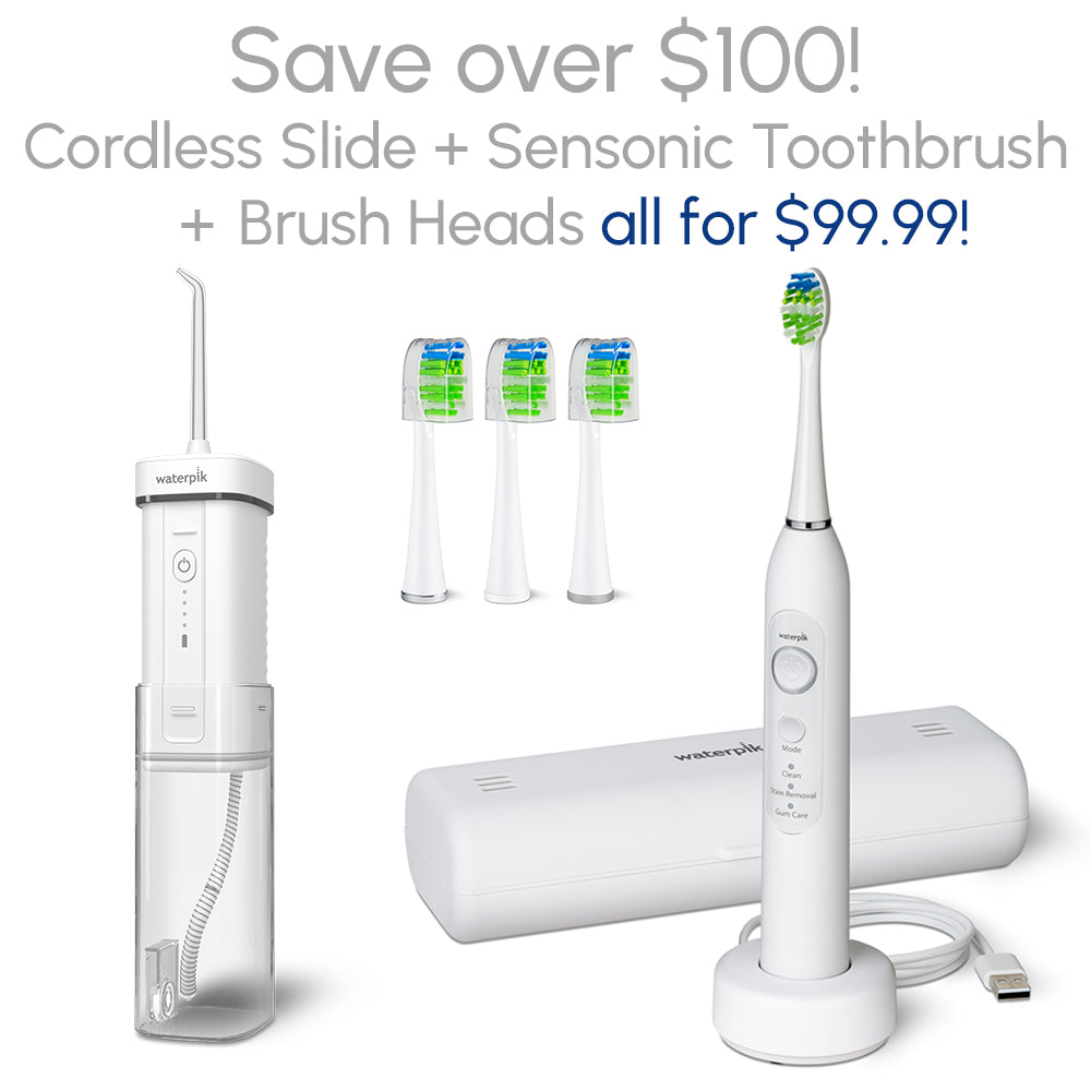 Cordless Slide Water Flosser + Sensonic™ Toothbrush + Brush Heads Bundle (Over $100 Value!)