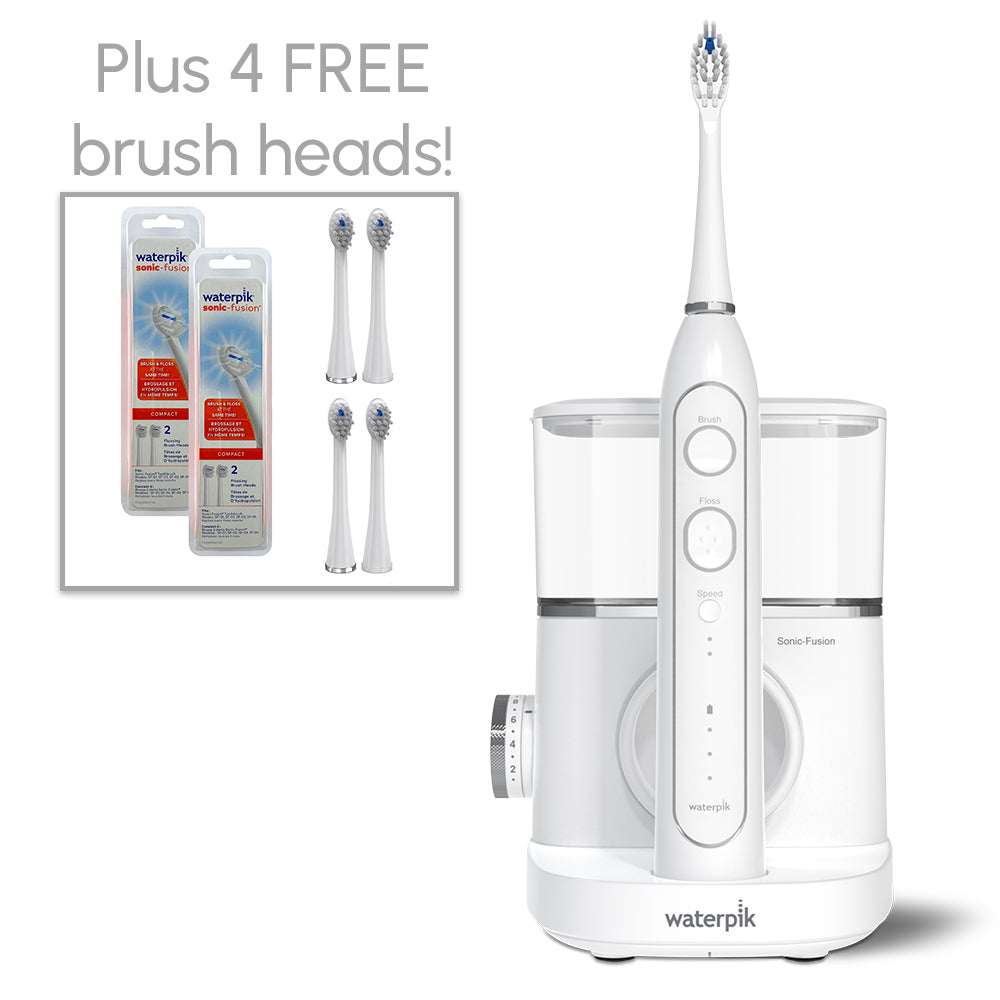 White Sonic-Fusion 2.0 Professional flossing toothbrush, with 4 FREE brush heads.