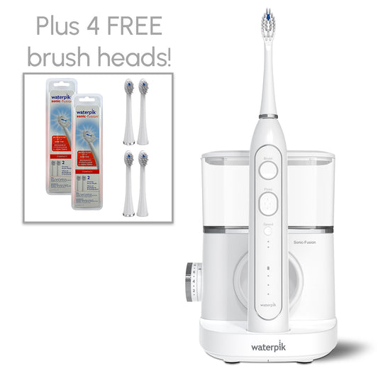 White Sonic-Fusion 2.0 Professional flossing toothbrush, with 4 FREE brush heads.