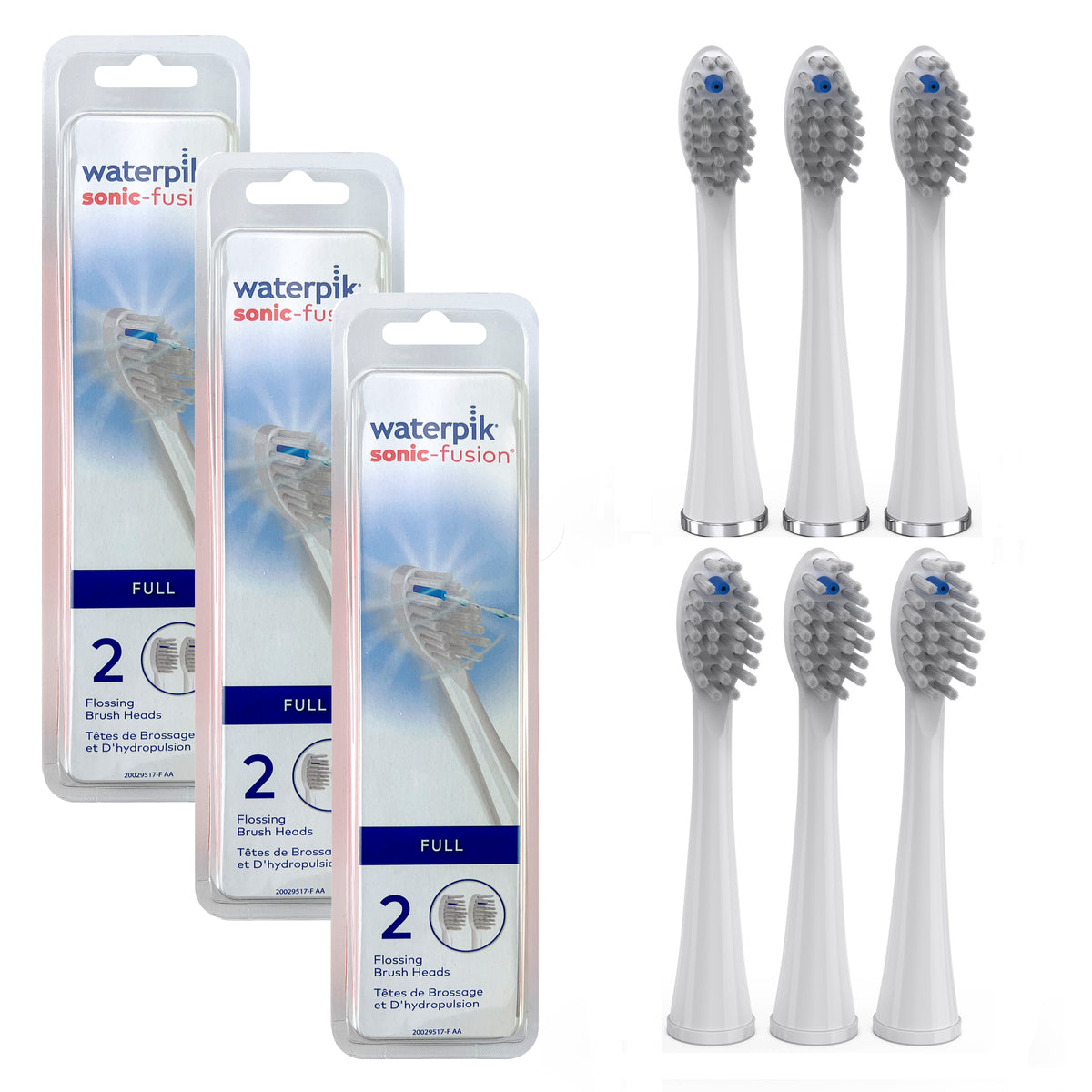 6 pack of white full-size brush heads for the Sonic-Fusion 2.0 flossing toothbrush.