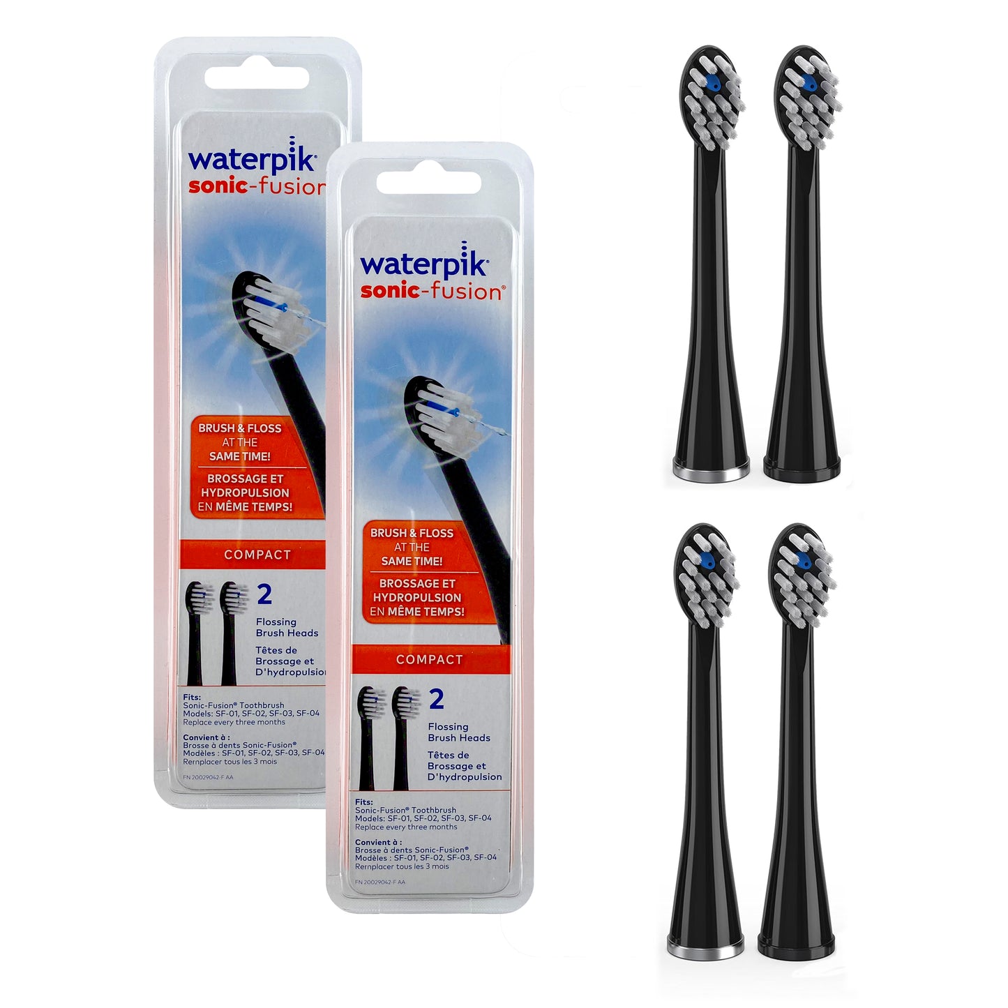 Waterpik™ Sonic-Fusion™ Compact Brush Heads SFFB-2EB in black - 2 packages with 4 flossing brush heads