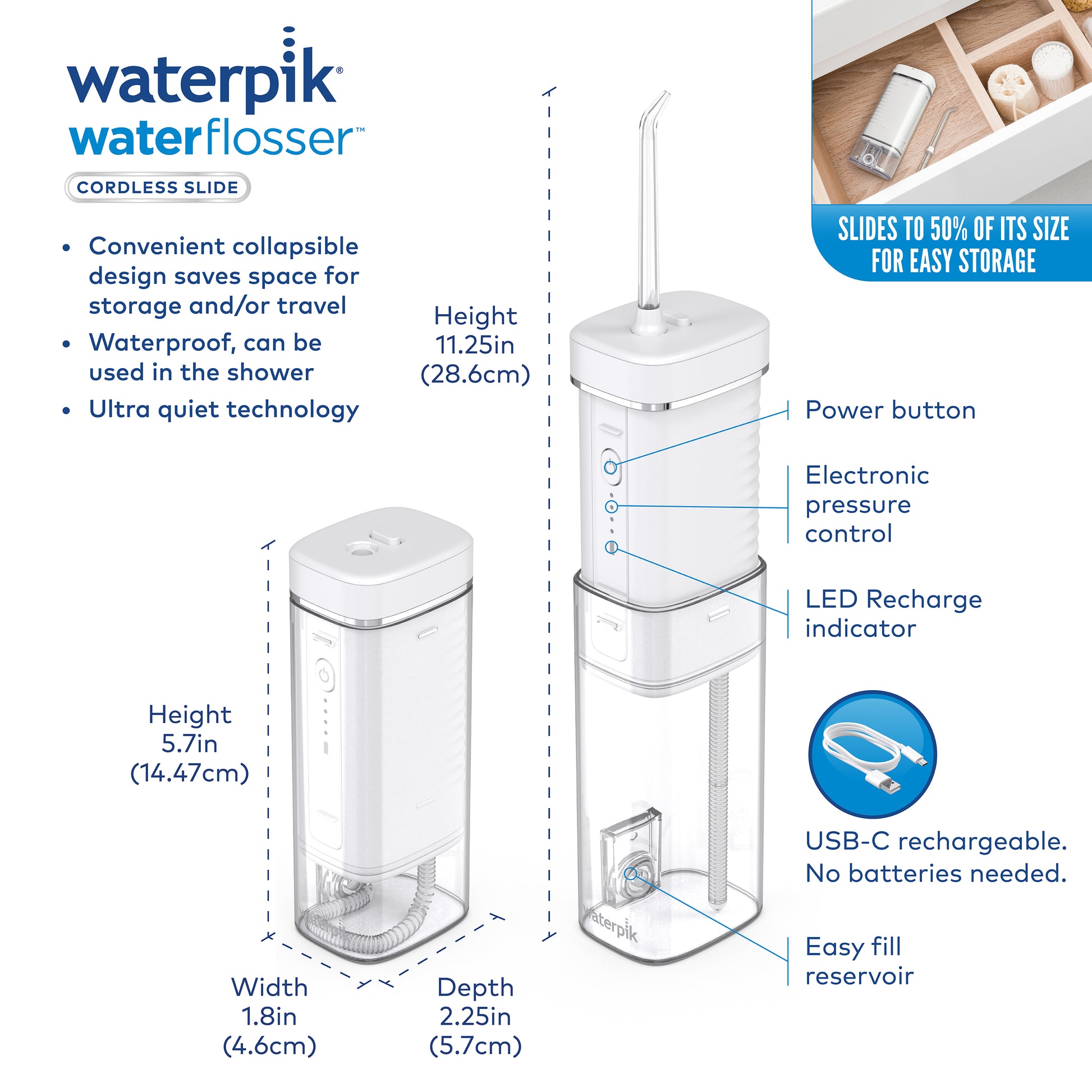 Waterpik WF-17 Cordless Slide Professional Water Flosser - White