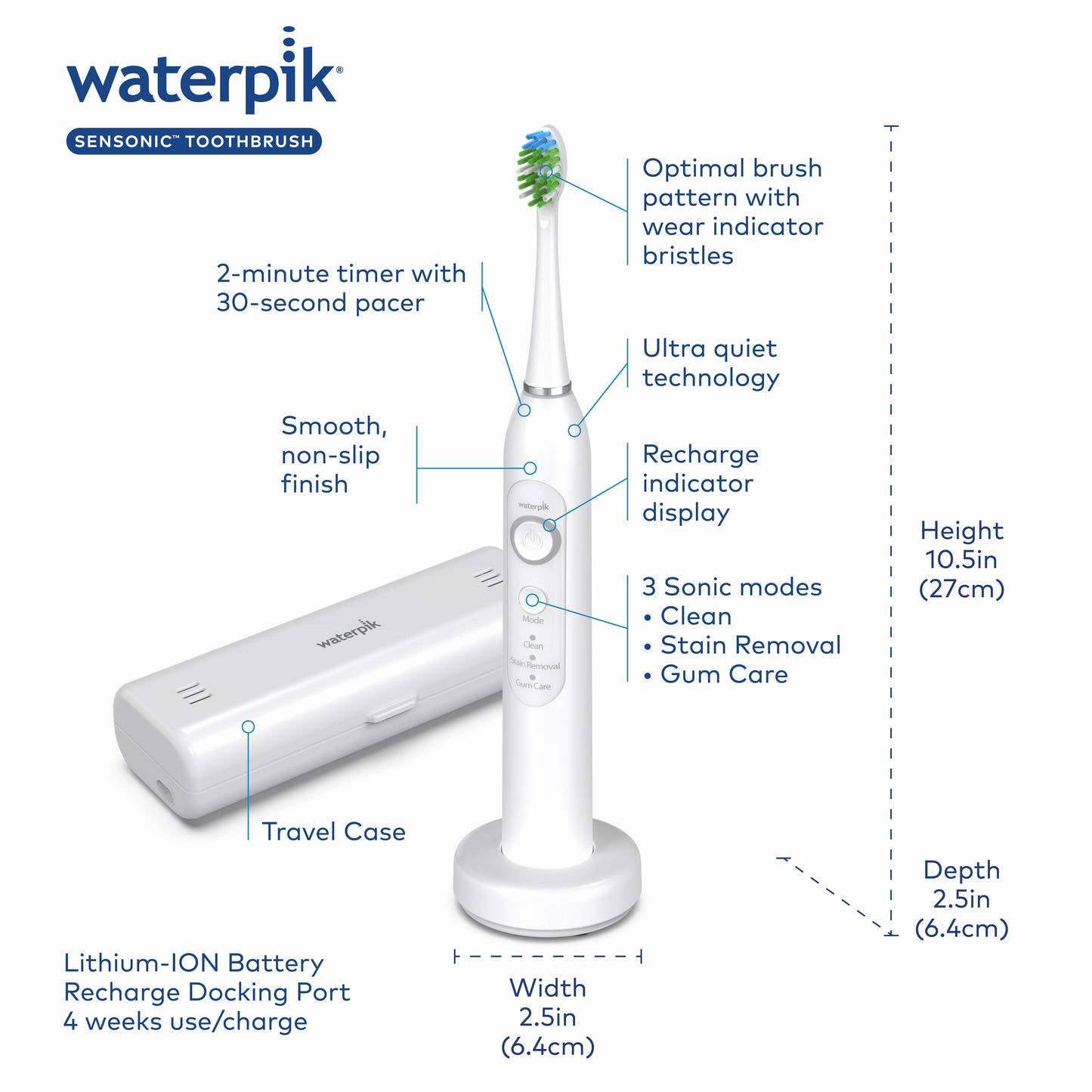 alt="Features & Dimensions - Sensonic Electric Toothbrush STW-03W020"