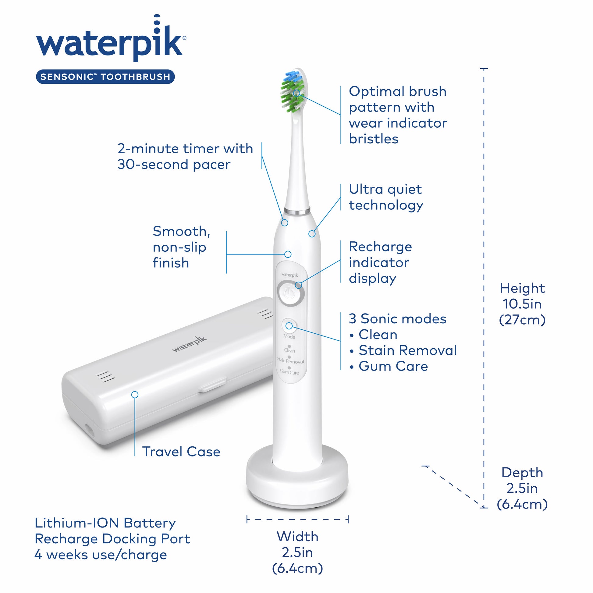 alt="Features & Dimensions - Sensonic Electric Toothbrush STW-03W020"