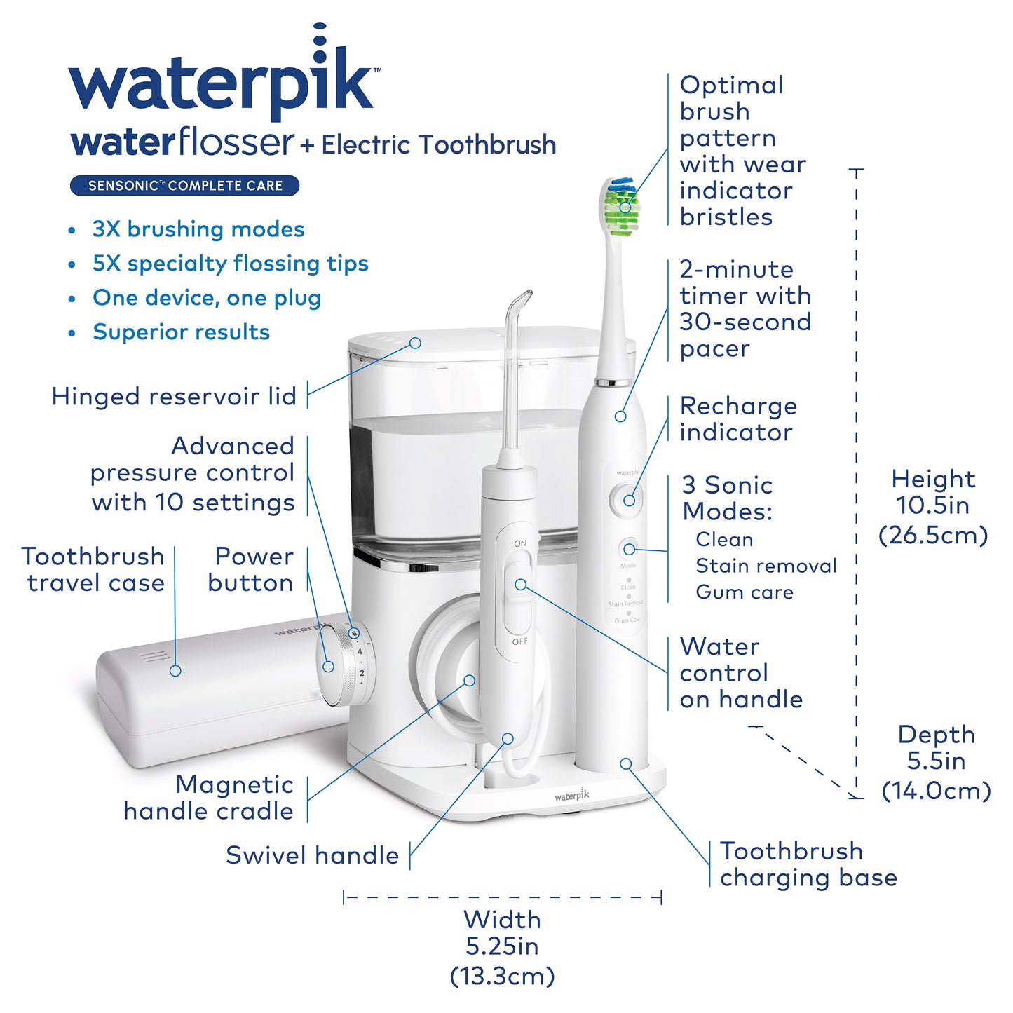 Features & Dimensions - Waterpik™ Sensonic™ Complete Care CC-04 White