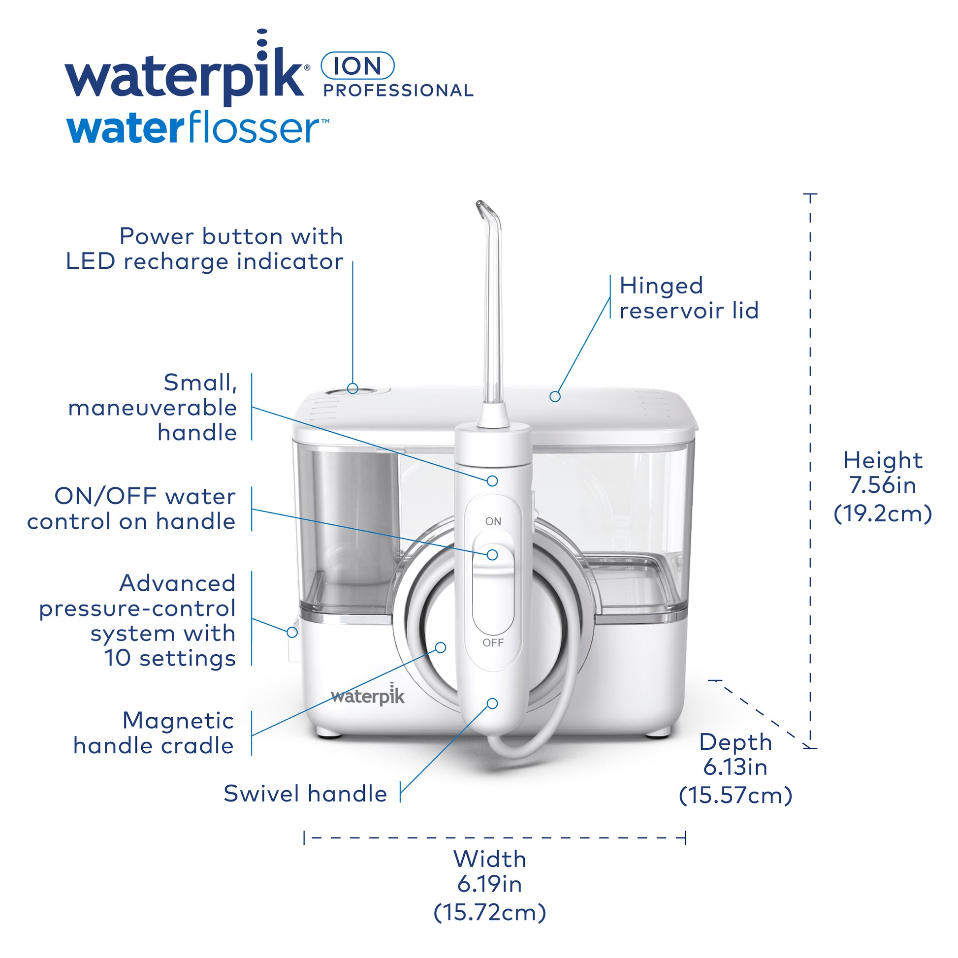Features & Dimensions - Waterpik ION Water Flosser WF-12 White