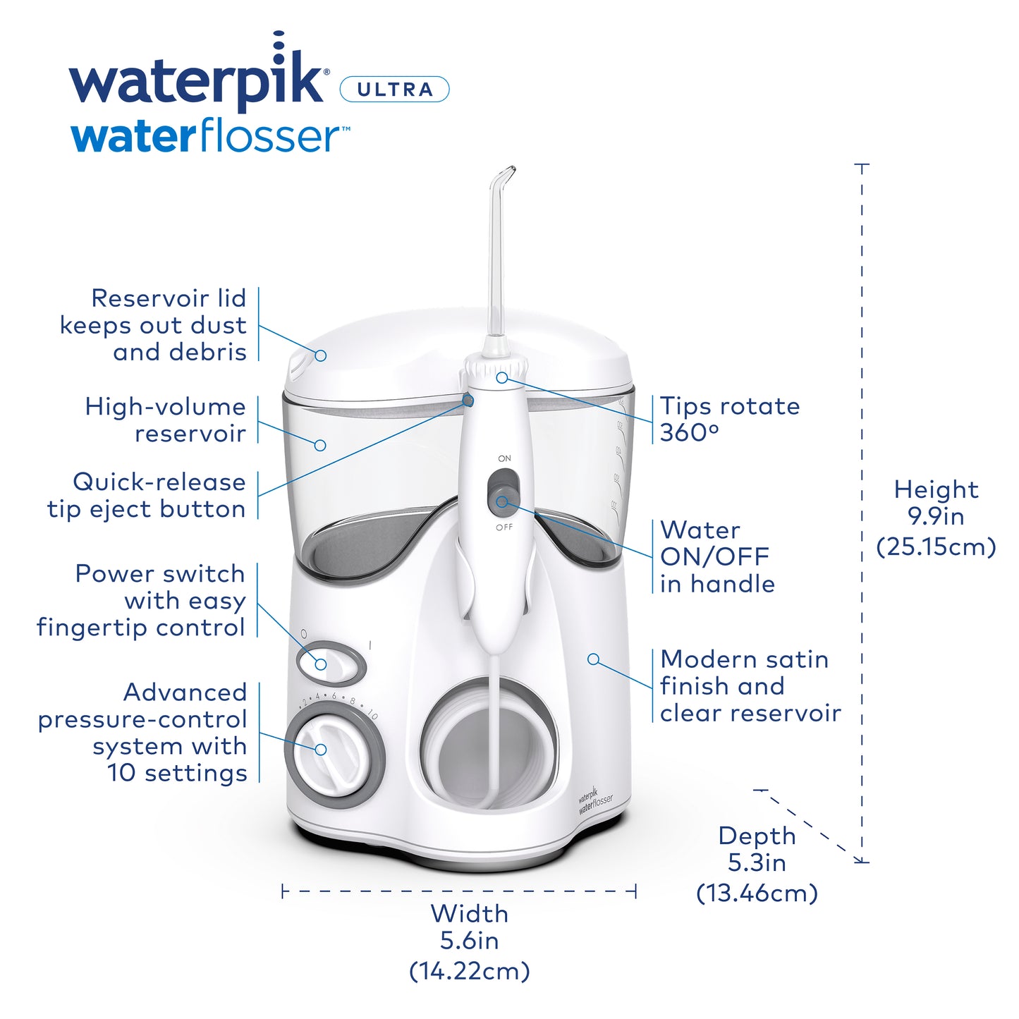 Features & Dimensions - Waterpik Ultra Water Flosser WP-100