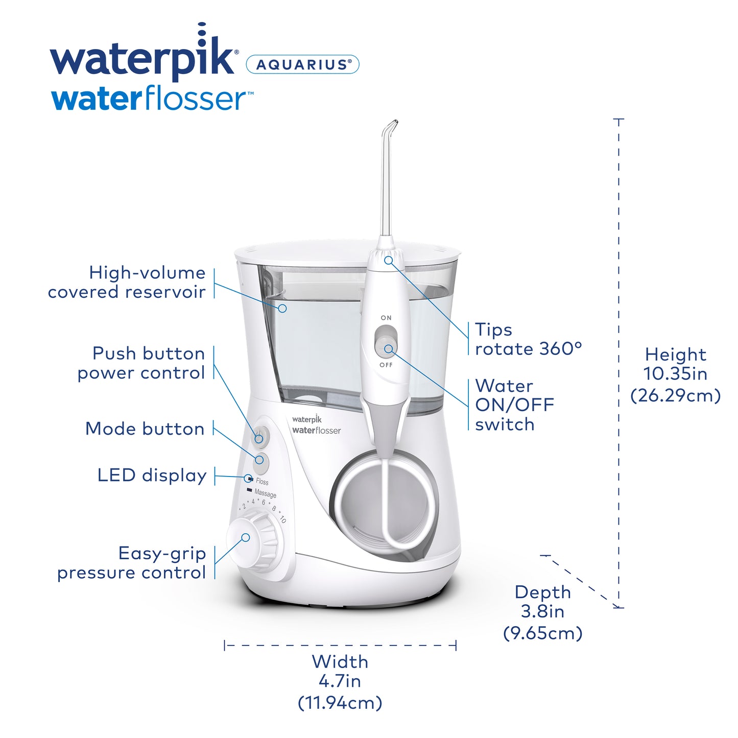 Features & Dimensions Waterpik Aquarius Water Flosser WP-660