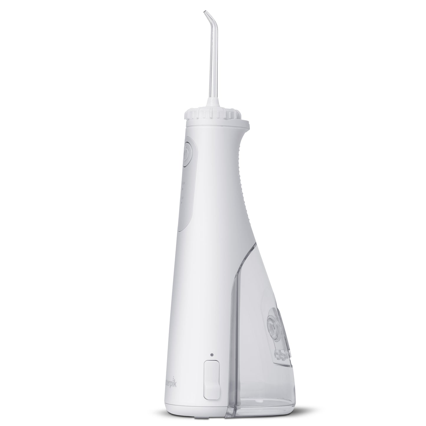 Sideview- WF-27 White Cordless Gem 5100 Water Flosser, Handle, & Tip