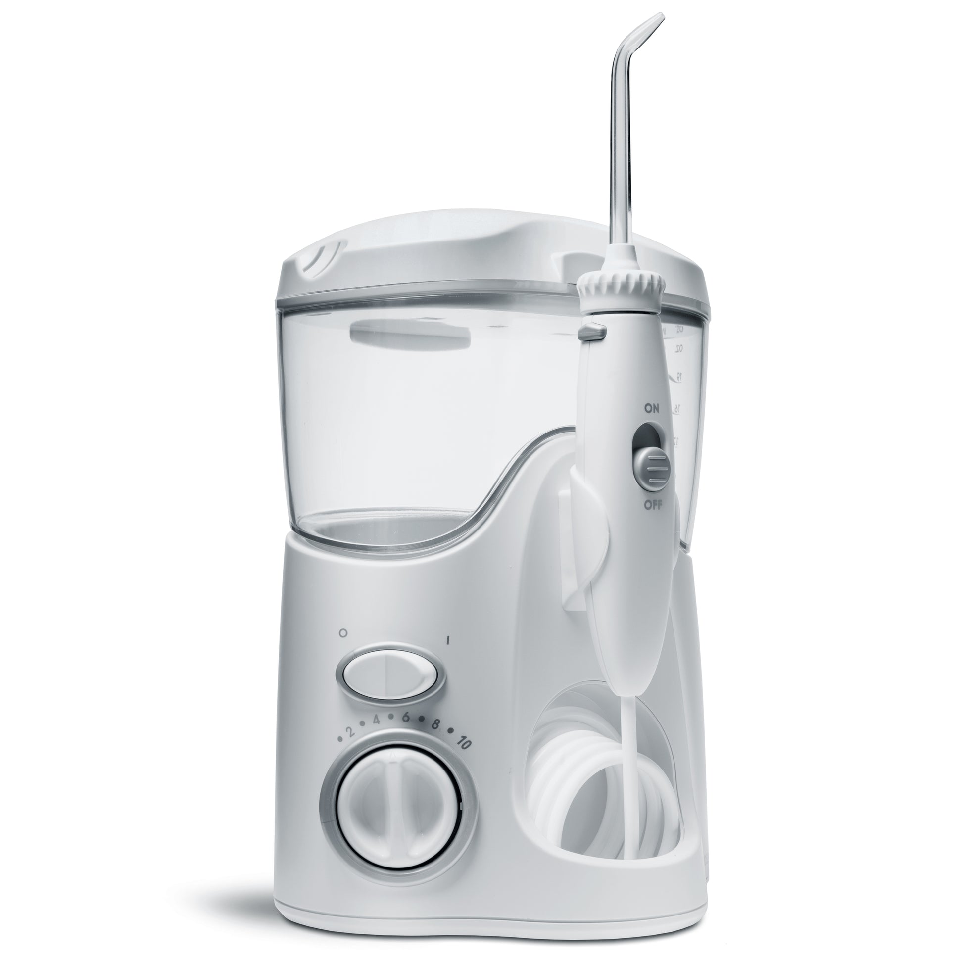 Sideview - WP-100 White Ultra Water Flosser, Handle, and Tip