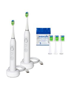 Waterpik Sensonic Sonic Electric Toothbrush + Contour Replacement Brush Heads Bundle - White